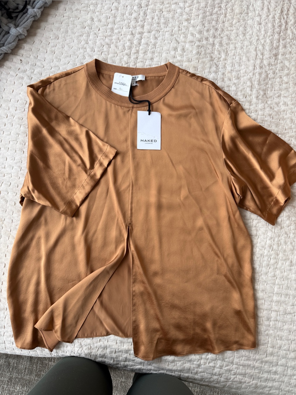 Naked Cashmere Camel Silk Short Sleeve Top Large